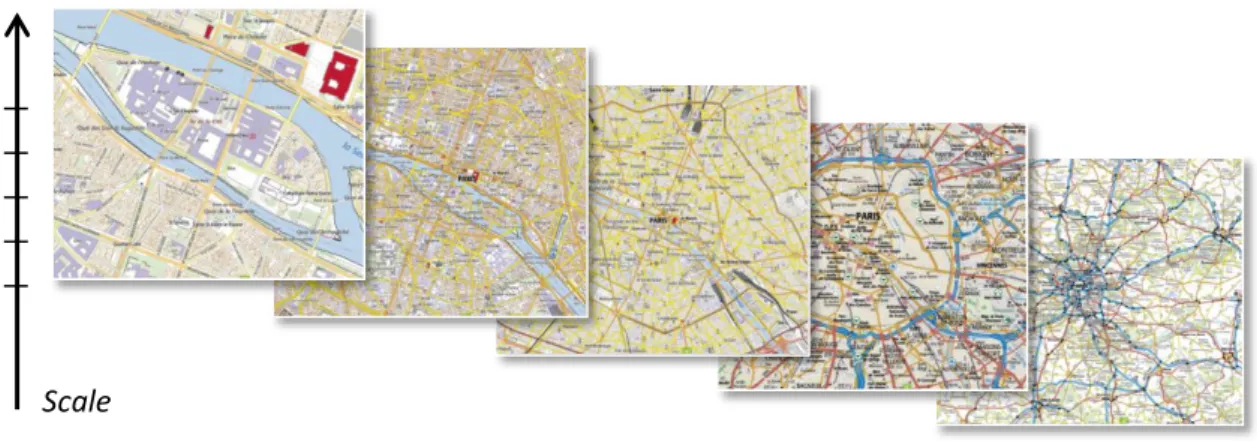 Fig. 1. Different map levels of the Scan Express multi-scale map from IGN France 