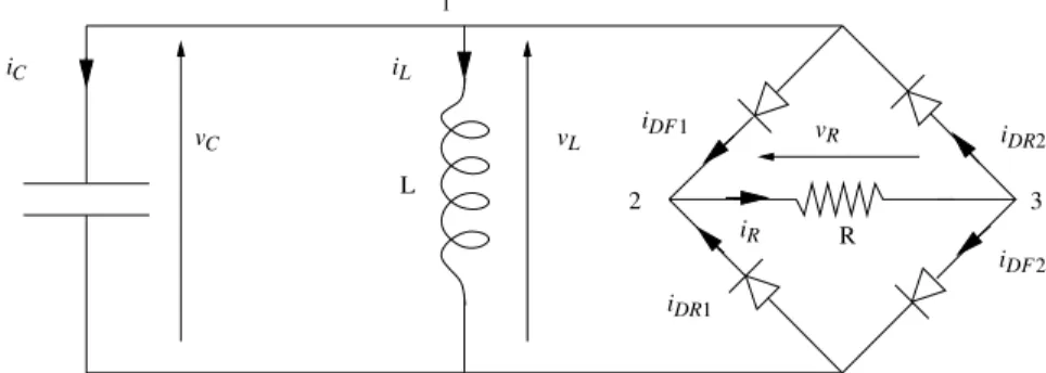 Fig. 14.2 The four-diode bridge rectifier. Inductor–capacitor (LC) oscillator with a load resistor