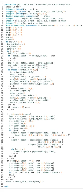 Figure 4: Fortran subroutine for finding the holes and particles involved in a double excitation.