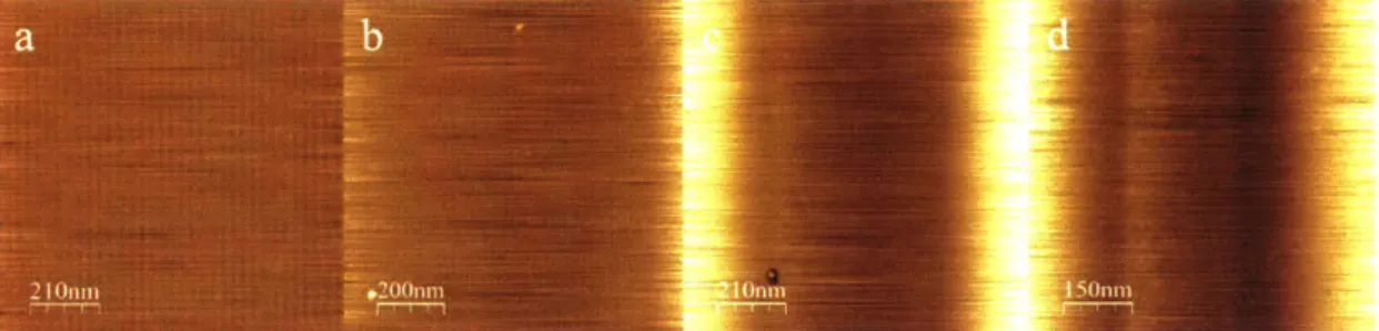 Figure  A-1:  1  umr 2  AFM  scans  of  helium  ion  beam  patterning  with  different  pitches.