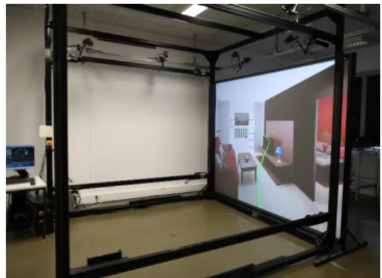 Figure 1: The platform In Virtuo. An example of the virtual scene displayed on the large screen.