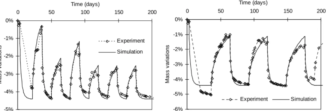 Fig. 13: comparison between experimental and simulated mass variations. 