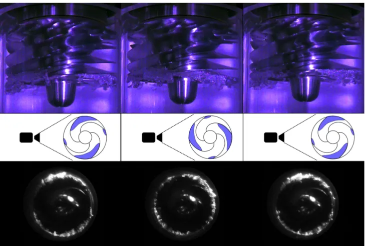 Figure 11    Side-view and borescope images of Alternate Blade Cavitation of MIT inducer
