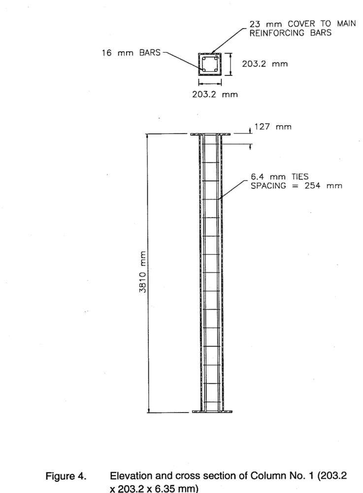 Figure  4.  Elevation and cross section of  Column No. 1  (203.2  x  203.2  x  6.35  mm) 
