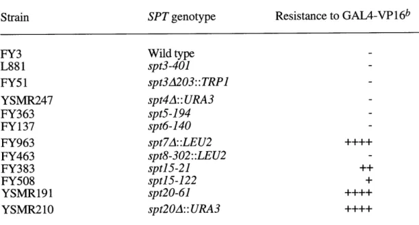 Table  2.  Resistance  of spt mutants to GAL4-VP16  mediated  toxicitya