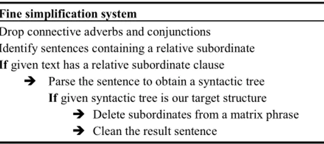 Table 2. Fine simplification system  Fine simplification system 