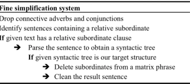 Table 2. Fine simplification system  Fine simplification system 