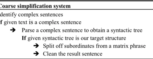 Table 1. Operation of coarse simplification system  Coarse simplification system 