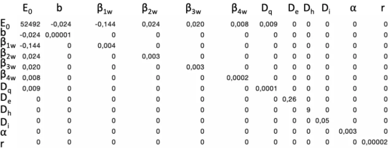 Figure 6: Variance-covariance matrix for parameters of the epidemiological model.