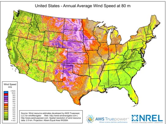 Fig. 9b. US wind map at 80 m developed by NREL.