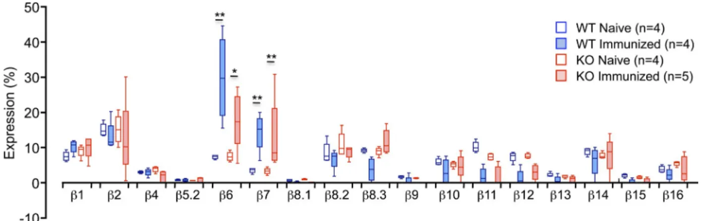 Figure 4.  V gene segment usage by naive and HEL 12–2 -responsive CD4 T cells from Tssp  /   and WT control mice