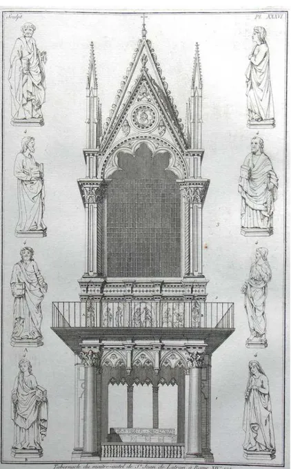 Fig. 17.11 The Lateran tabernacle with a balcony-like stage (western side) (Séroux d ’ Agincourt, Histoire de l ’ art, IV, plate XXXVI (sculpture)).
