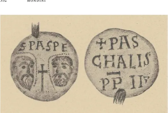 Fig. 17.5 Papal seal of Paschal II (1099 – 1118) with the portraits of Paul and Peter (Photo from Julius von Pflugk-Harttung, Specimina selecta chartarum Pontificum Romanorum, Pars tertia: Sigilla (Stuttgart, 1887), Tf