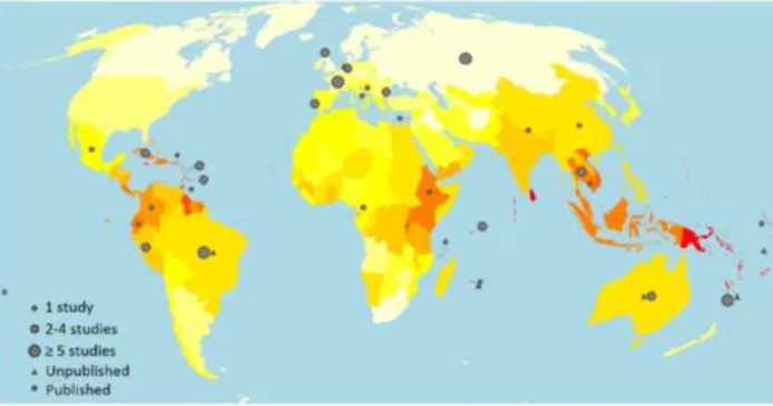 Figure 4. Estimation de la morbidité annuelle de la leptospirose par pays ou territoire (Costa, Hagan et al