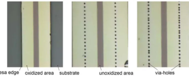 Figure  2 shows optical microscope images of the fabricated oxide-confined waveguides