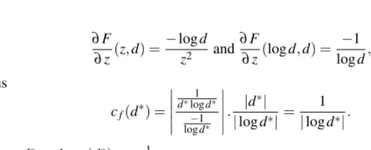 Fig. 5 Solution of the non- non-linear equation F(z,d) = (log d)/z − 1 for varying d.