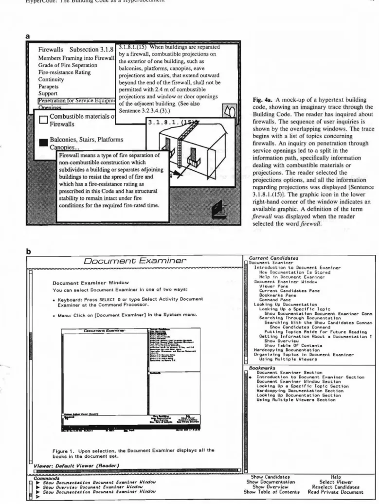 Fig. 4a. A mock-up of a hypertext building code, showing an imaginary trace through the Building Code