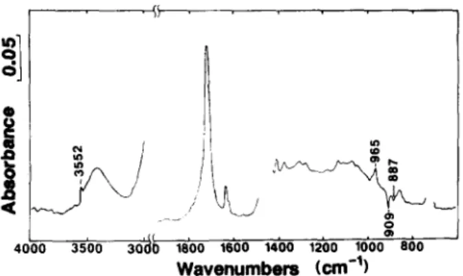 Fig. l.  FTIR  spectrum of oxidation products in  10Mrad irradiated LLDPE. Spectrum  obtained by subtracting that of a non-oxidized from that of the ~,-irradiated sample