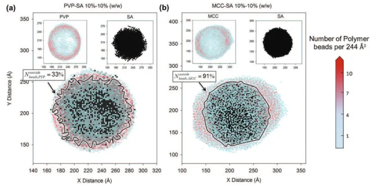 Fig. 11. Distribution of polymer beads (PVP and MCC) around and through SA agglomerate