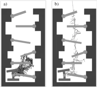 Fig. 3. Projection of search trees for problem stb- stb-2D-L obtained with the basic RRT algorithm (a) and with the ML-RRT algorithm (b).