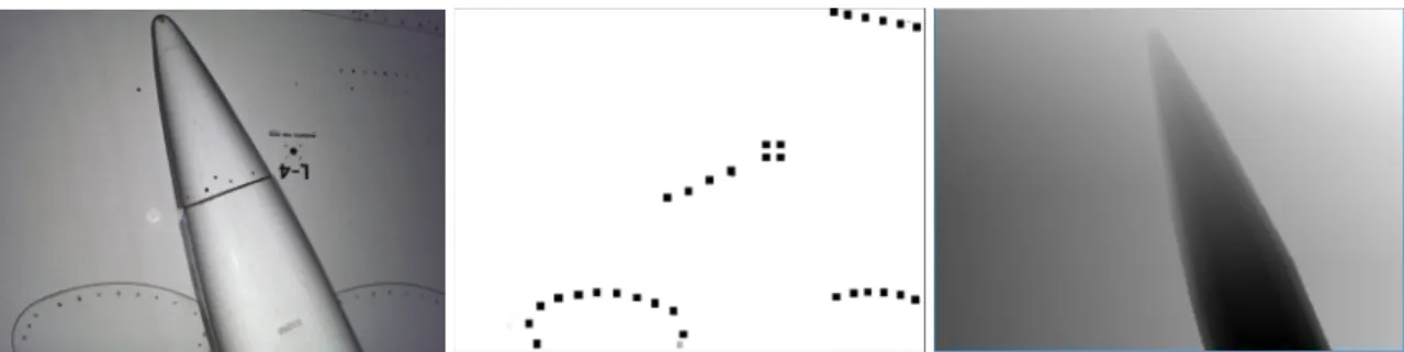 Figure 3: From left to right, acquired image, screw patterns and depth map.