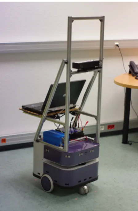 Fig. 1. Robotic platform used for recording: a Robulab10 mobile robot from the Robosoft compagny