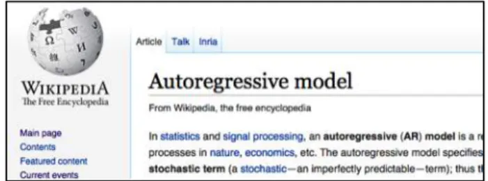 Figure 1 An extra tab appears while browsing Wikipedia  once the expert finder module is activated by a logged-in 