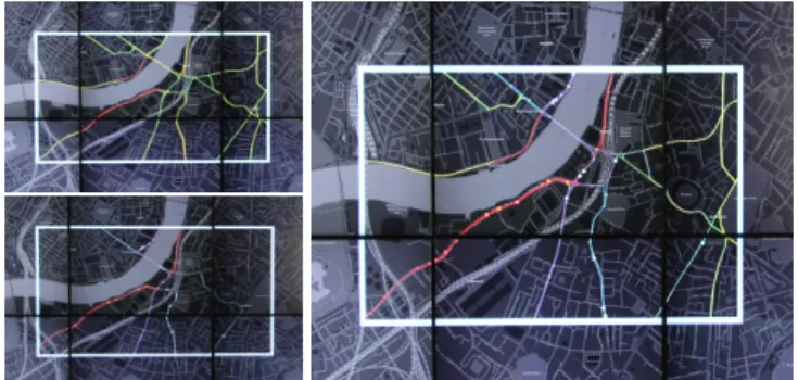 Figure 8. Interaction with the wall using a tracked smartphone. (Left) After validating the size of the dashed rectangle, the operator can choose between creating a Data-lens or asking for a Focus Map for this area.