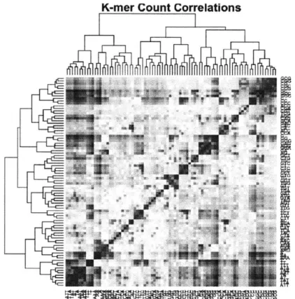 Figure  5:  Correlations between  the 84  1-mer,  2-mer,  and 3-mer counts.  Many  of the pairs  are  highly correlated.