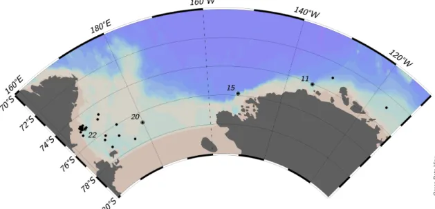 Figure 3-1: A map of the subset of CICLOPS trace metal cast stations where 57 Co and 57 B 12