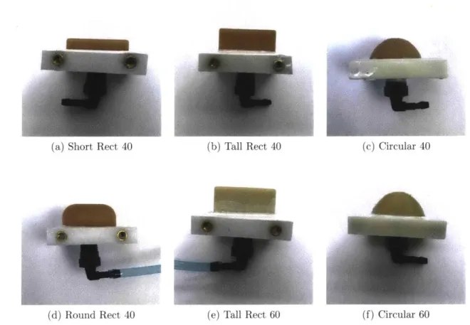 Figure  3-1:  Various  gripper  designs.  The  short  rectangular  gripper  has  a  height of  9mm,  while  all  the  others  have  a  height  of  18mm