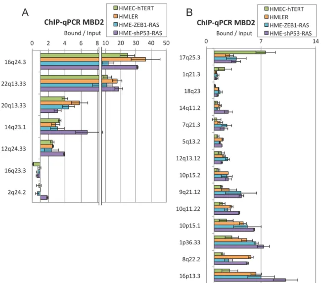 Figure 7. MBD2 ChIP-qPCR experiments from HMEC-HTERT, HMLER, HME-ZB1-RAS and HME-shP53 cell lines