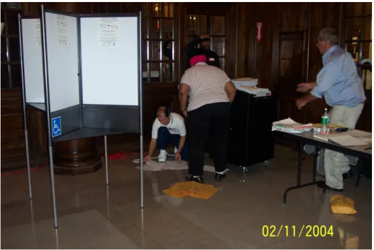 Figure 1: Election official sorting ballots that had been folded clogged a ballot box in Boston.