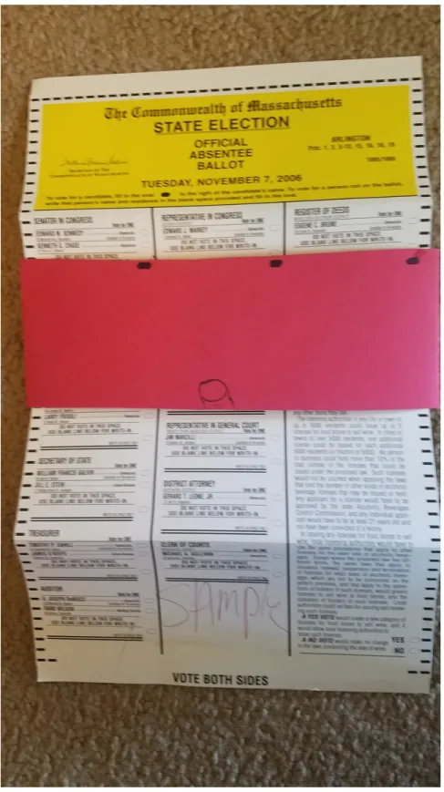 Figure 3: An example of sliding ballot holder. The voter makes it move along the ballot, and it helps align the races one by one to improve usability and reduce overvote and undervote