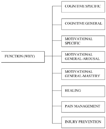 Figure  2.  Fonctions  diverses  de  l’utilisation  de  l’imagerie  (visualisation) sur les athlètes blessés (Driediger et al., 2006).