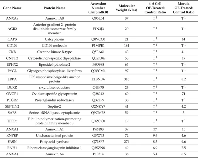 Table 3. Proteins identified as interacting with both the 4–6 cell and morula stages.