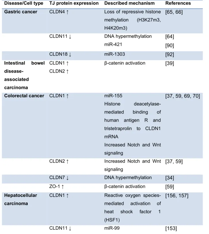 Table 2. Perturbation of tight junction protein expression in gastrointestinal and liver  1269 
