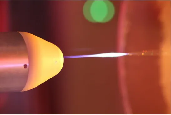 Figure  4  –  Long-exposure  (4  s)  image  showing  the  cumulated  emission  of  40  laser  pulses  (50  fs,  ~  150  mJ/ 