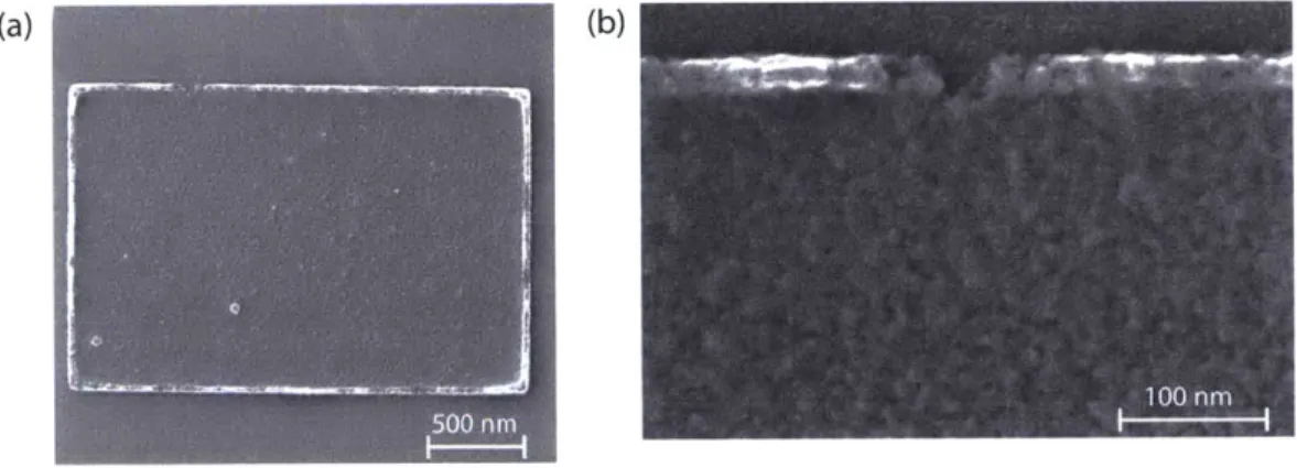 Figure  2-11:  Helium  ion  microscope  images  of patterns  formed  after  treatment  of the oxide  with  0.2  M  (3-mercaptopropyl)trimethoxysilane  (MPTMS,  in  toluene).