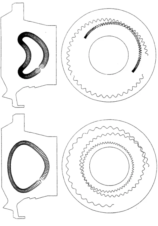 Figure  1.2:  Charged  fusion  product orbits  in tokamak,  illustrating  the trapped  and  passing  orbits,  poloidal  and  top  views.
