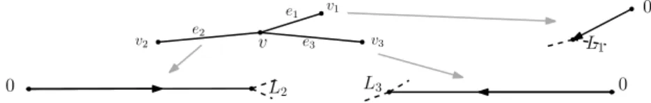 Figure 2: Parametrization of a star graph with N = 3 edges.