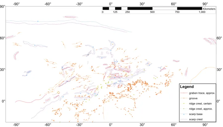 Fig. 5. The  same  tectonic structures as mapped in Fig. 4 but  without the underlying mosaic