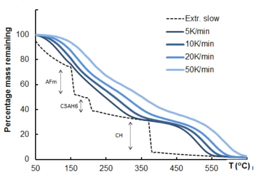 Fig. 10: Parametric study for a cement paste subjected to different heating rates