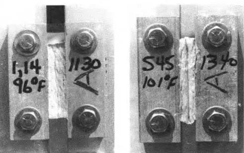 Figure  1.  Solvent acrylic  sealant (Code  A) in  compression during summer  of  third  year of exposure