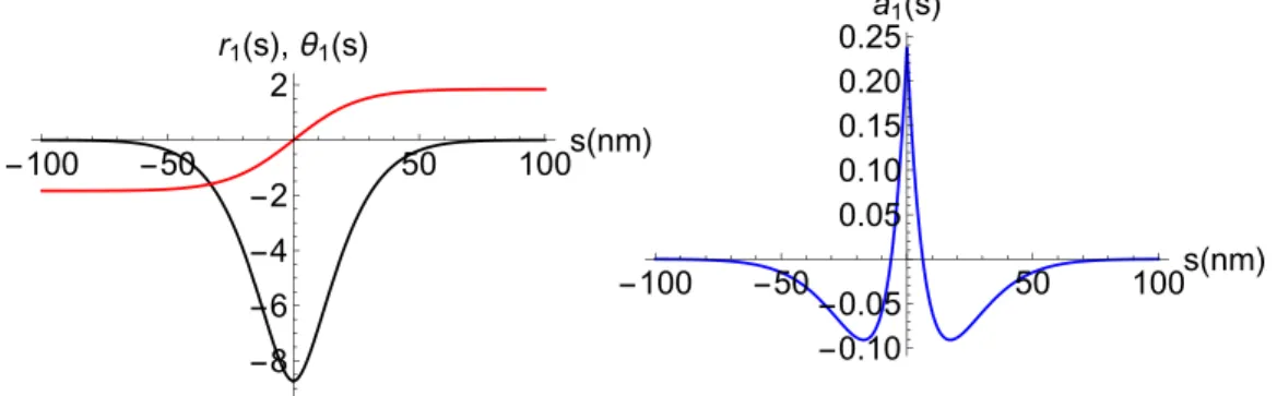 FIG. 5. Analytical solution of the linear response of the plectoneme to pinching at s = 0 in the case λ 1 = − 1