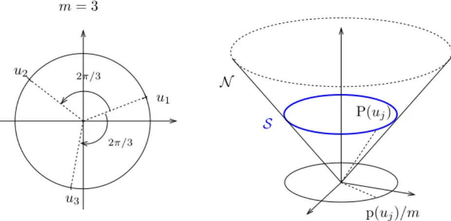 Figure 1. The cone N and the projection P. P(u 1 ) = P(u 2 ) = P(u 3 ).