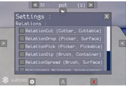 Figure 8: List of virtual objects as it appears in the application