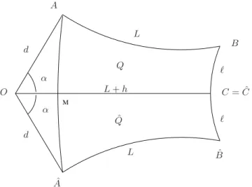 Figure 10. The pentagon is a union of two trirectangular quadrilat- quadrilat-erals Q and ˆ Q