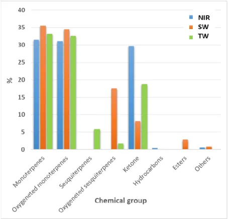 Figure 3. Essential oil chemical groups of Rosmarinus officinalis plants subjected to various irrigation  treatments