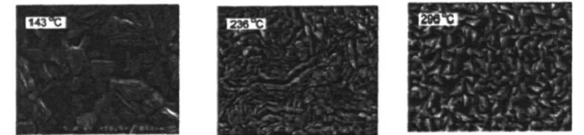 Figure  1-5.  Images  from Semancik  et al. 3. TiO2  films  simultaneously grown by CVD  on an array of microhotplates, each  image is of a film  grown at the indicated temperature.